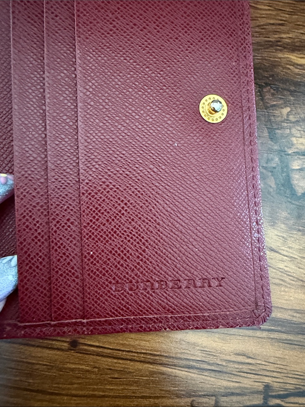 Burberry Beige Check Card Wallet with Burgundy Trim - Picture 8 of 15
